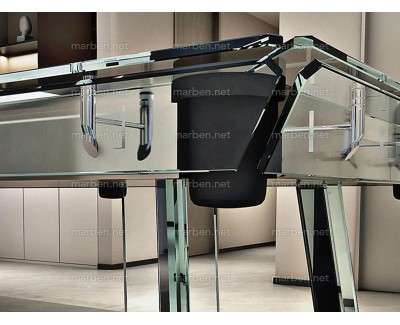 MESA DE BILLAR LUXURY GLASS1,  DE CRISTAL TEMPLADO ESTRUCTURA DE ACERO INOXIDABLE, 7FT ó 8FT